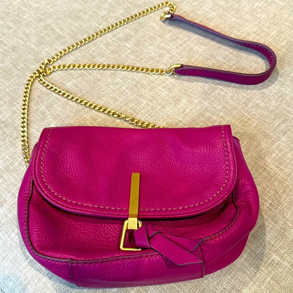 Vera Bradley Leather Carson Mini Saddlebag in Wild Berry Pink w Chain Strap